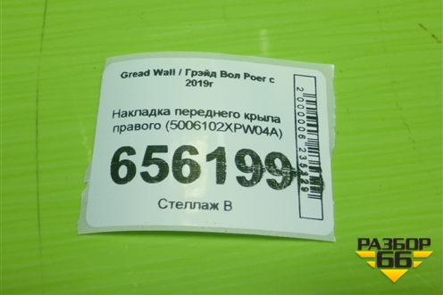 Накладка переднего крыла правого (5006102XPW04A) для Great Wall Poer c 2019г (Поер)