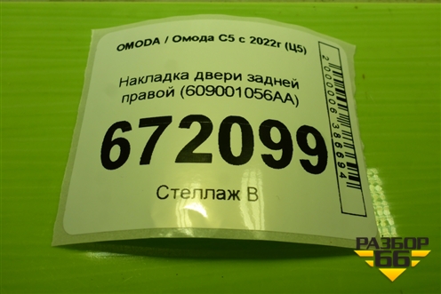 Накладка двери задней правой (609001056AA) для OMODA C5 с 2022г (Ц5)