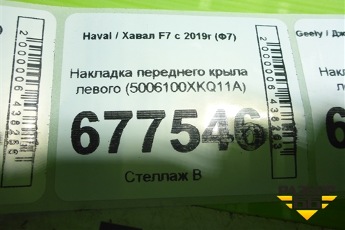 Накладка переднего крыла левого (5006100XKQ11A) для Haval F7 с 2019г (Ф7)