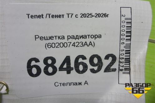 Решетка радиатора (602007423AA) для Tenet T7 с 2025-2026г